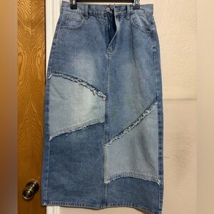 Cider patchwork denim maxi skirt
